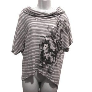 VINTAGE CODE Cowl Neck Eyelet Floral Knit Tee